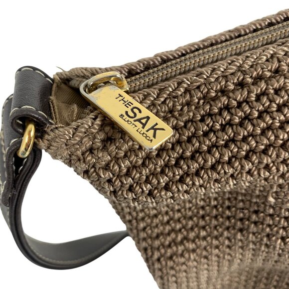 Beautiful The SAK Brown Nylon Crochet Slouchy Shoulder Bag Leather Strap/Trim - Picture 2 of 16